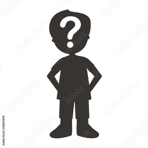 Silueta de un niño con un signo de interrogación. Ilustración vectorial