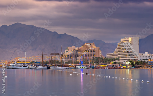 Central beach of Eilat at dawn