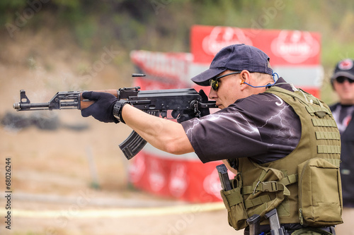 Submachine Gun Shooting Training. Outdoor Shooting Range