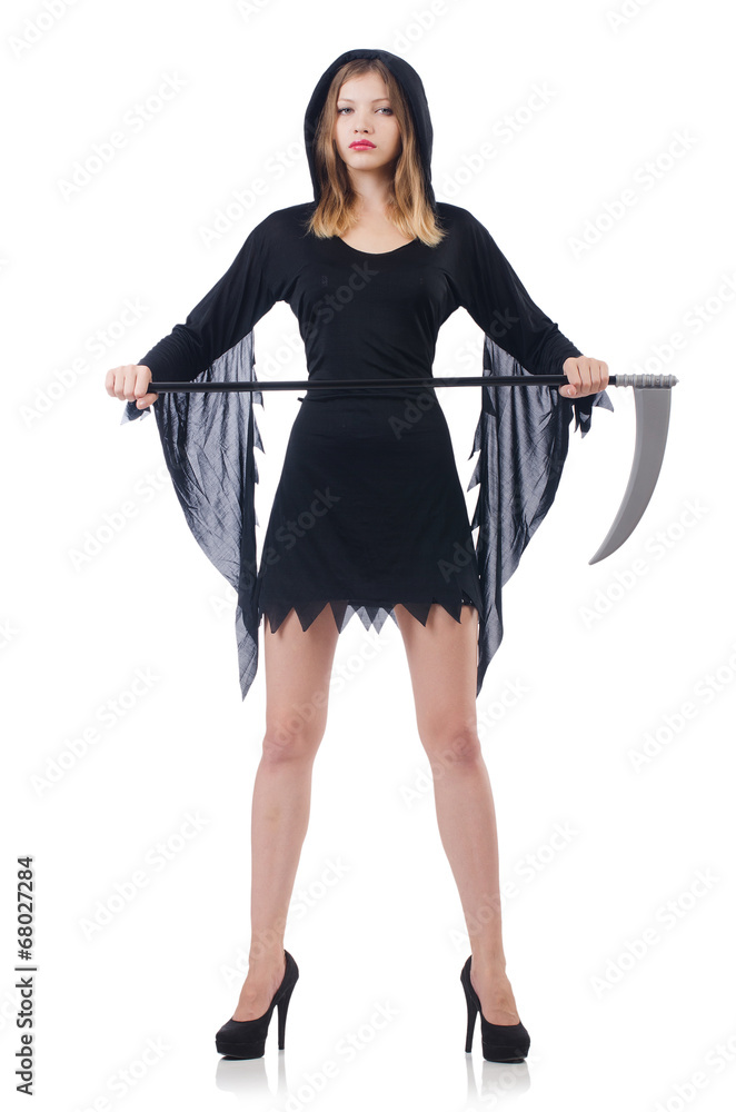 Fototapeta premium Woman in halloween concept with scythe