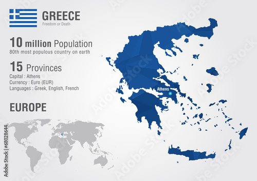 Fotografia Greece world map with a pixel diamond texture.