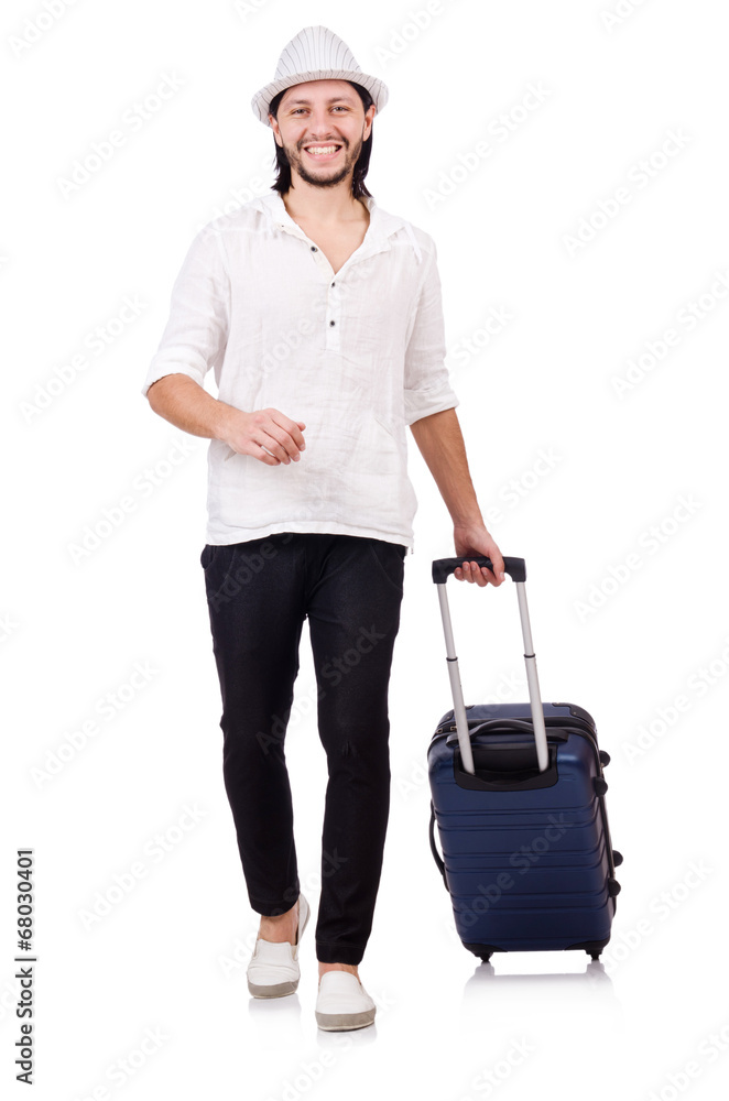 Travel vacation concept with luggage on white Travel vacation concept with luggage on white