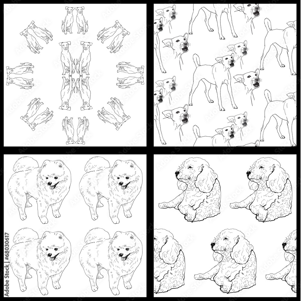 Seamless pattern of dog-black and white