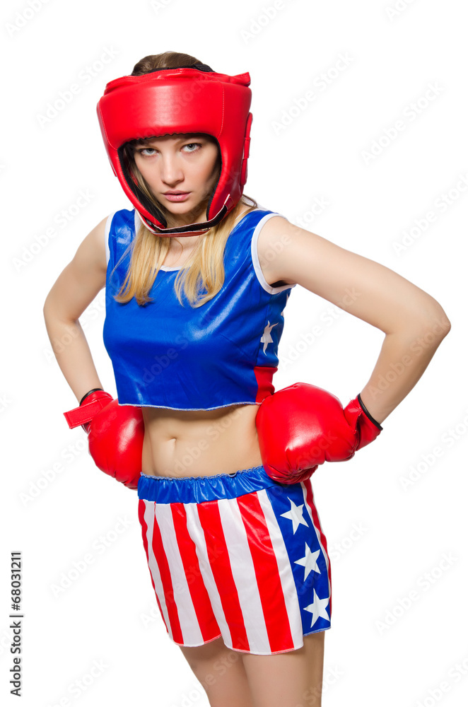 Female boxer isolated on the white background Female boxer isolated on the white background