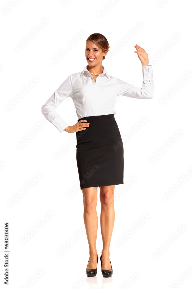 Charming flight stewardess showing various gesture Charming flight stewardess showing various gesture