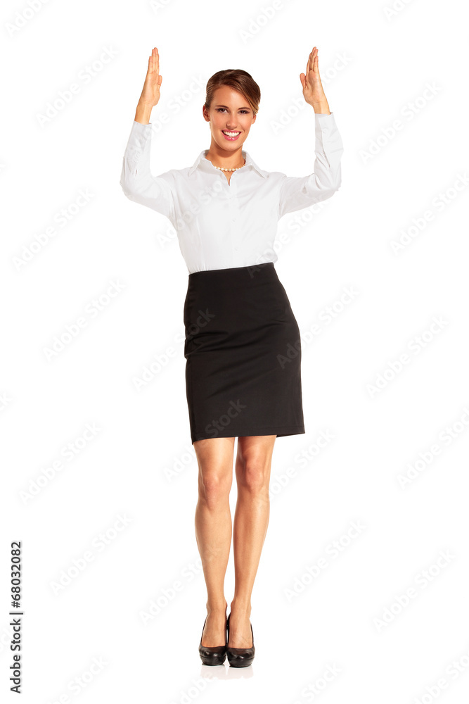 Charming flight stewardess showing various gesture Charming flight stewardess showing various gesture