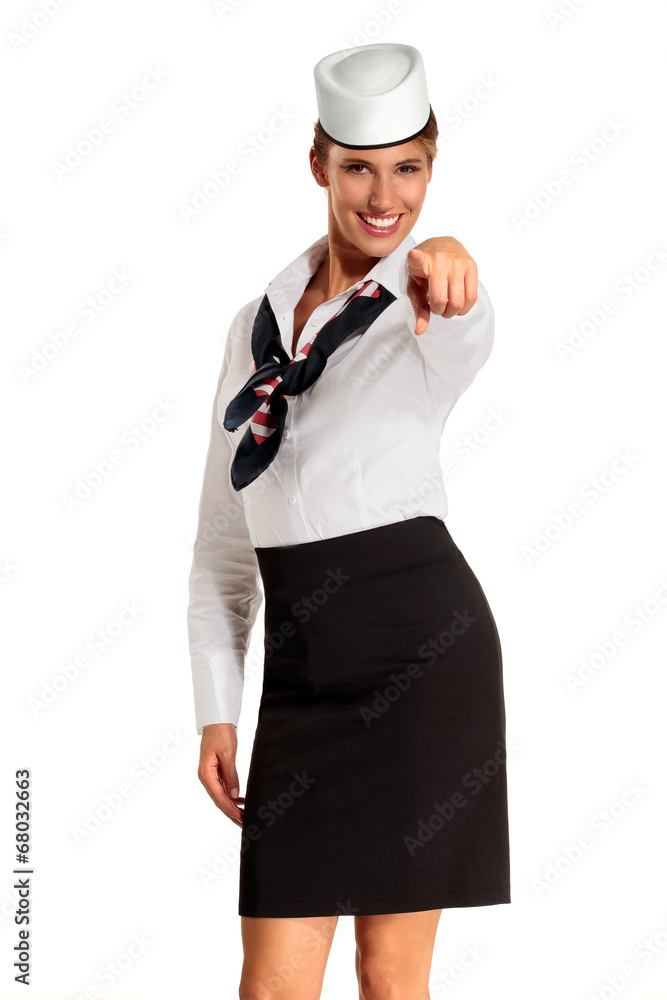 Charming flight stewardess showing various gesture Charming flight stewardess showing various gesture
