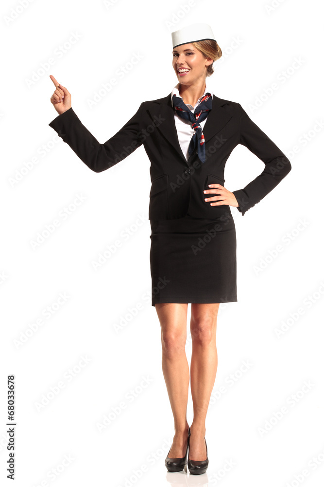 Charming flight stewardess showing various gesture Charming flight stewardess showing various gesture