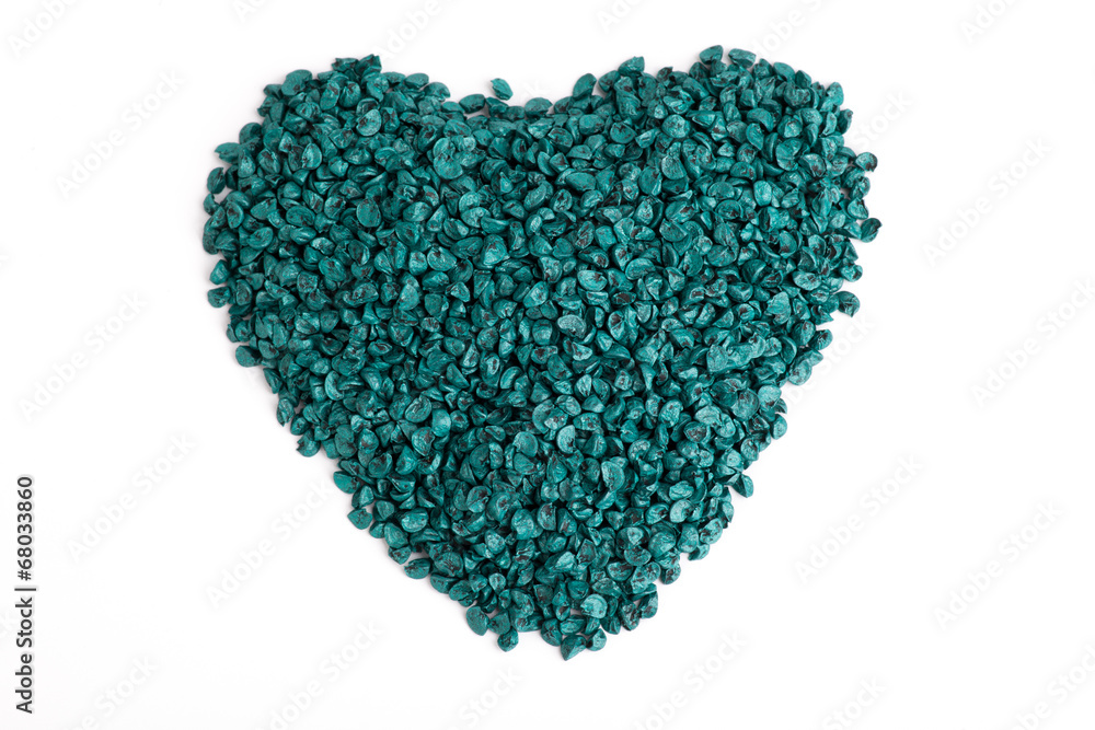 Green onion seed over white background, heart shape Green onion seed over white background, heart shape