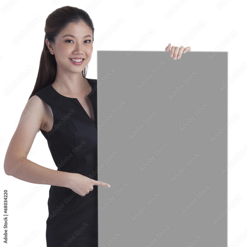 Businesswoman holding commercial sign Businesswoman holding commercial sign