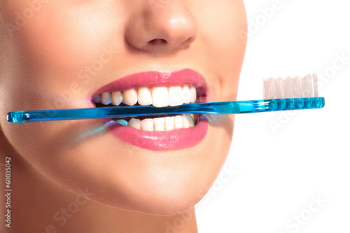 Closeup of smiling woman with perfect white teeth