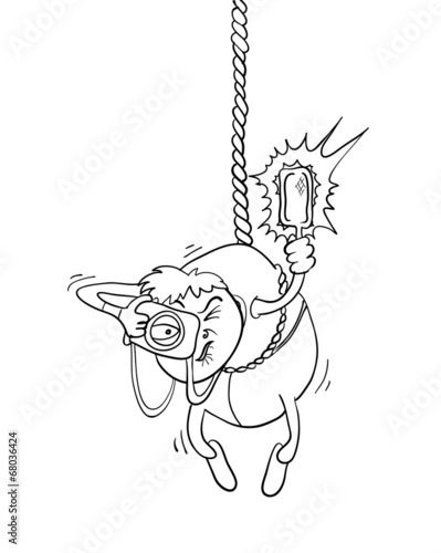 paparazzi photographer hanging on a rope, vector illustration
