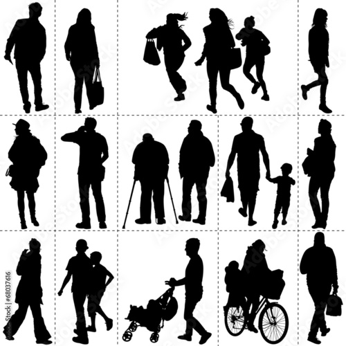 Silhouettes : personnes dans un square et dans la rue