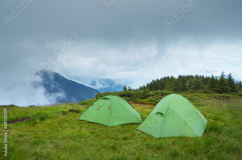 Two tents in the mountains