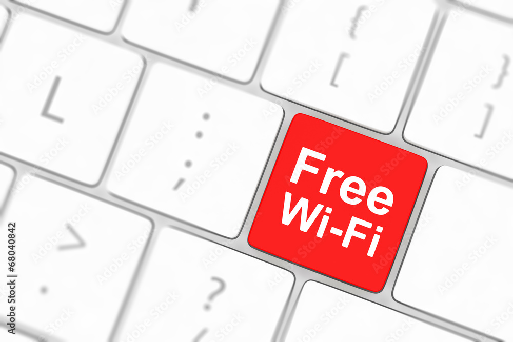 Free WI-FI button on keyboard with soft focus Free WI-FI button on keyboard with soft focus