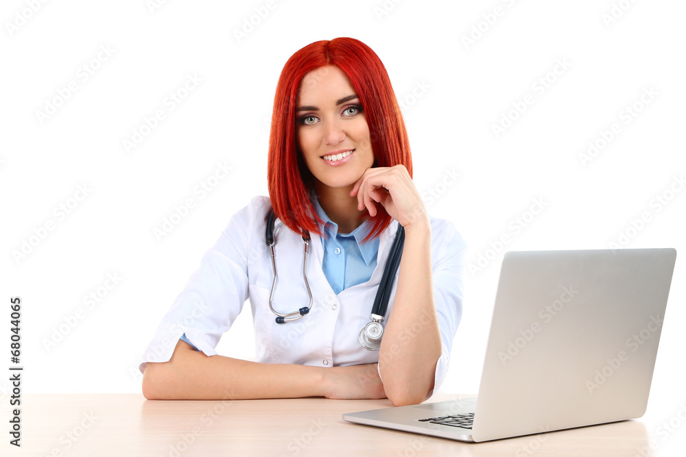 Young beautiful business woman with laptop isolated on white Young beautiful business woman with laptop isolated on white