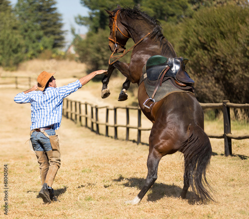 Photography cowboy trying to control his horse