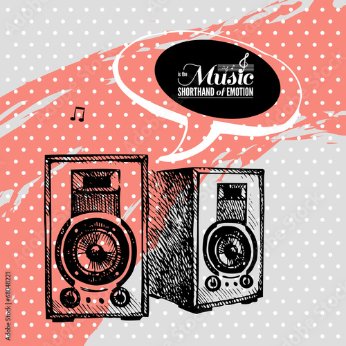 Music background. Hand drawn illustration and typography design