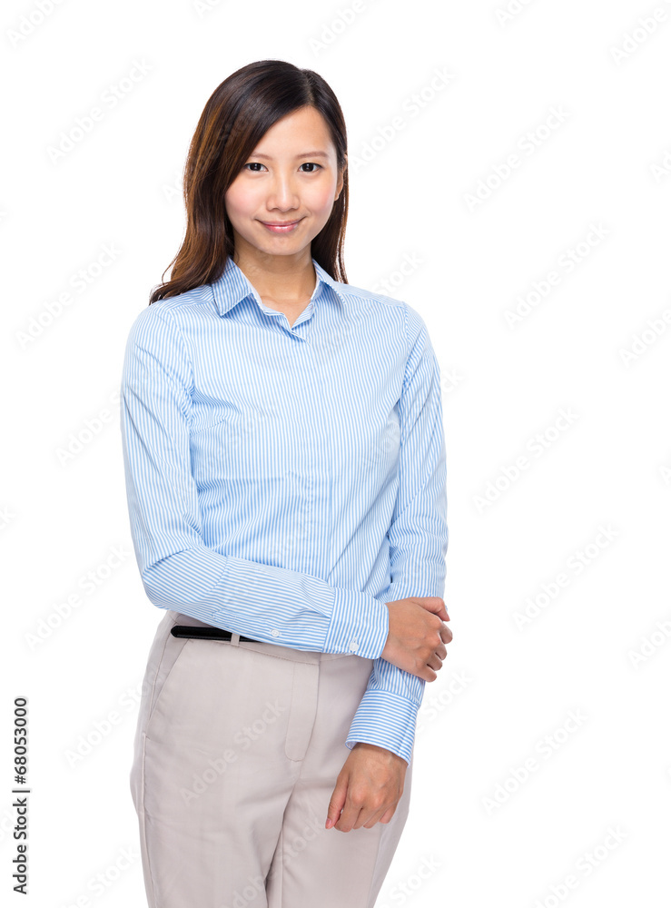 Asian businesswoman hold arm on white background Asian businesswoman hold arm on white background
