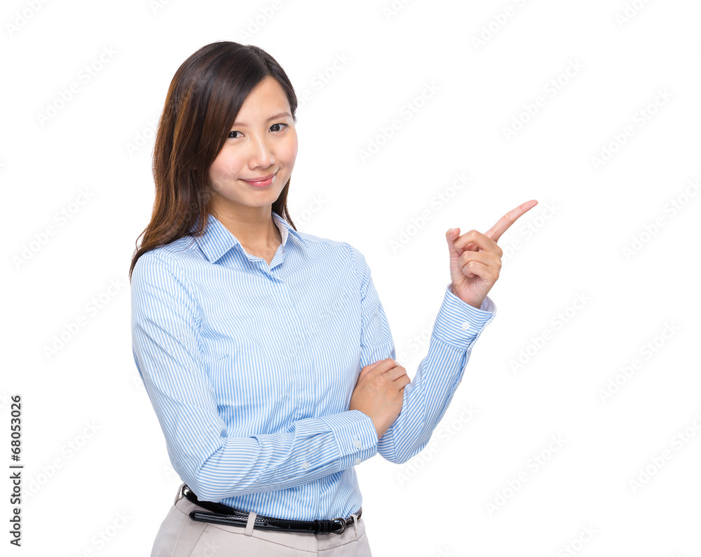 Asian businesswoman present finger up isolated Asian businesswoman present finger up isolated