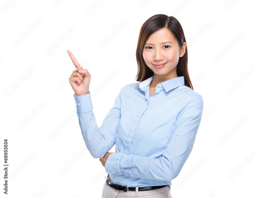 Asian businesswoman present finger up isolated Asian businesswoman present finger up isolated