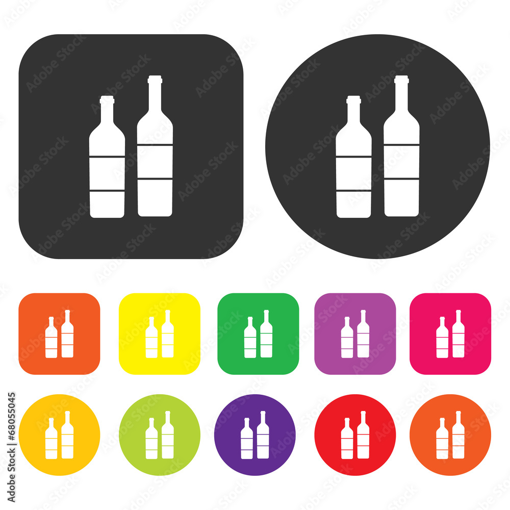 Bottles icon. Kitchen symbol. Round and rectangle colourful 12 b Bottles icon. Kitchen symbol. Round and rectangle colourful 12 b