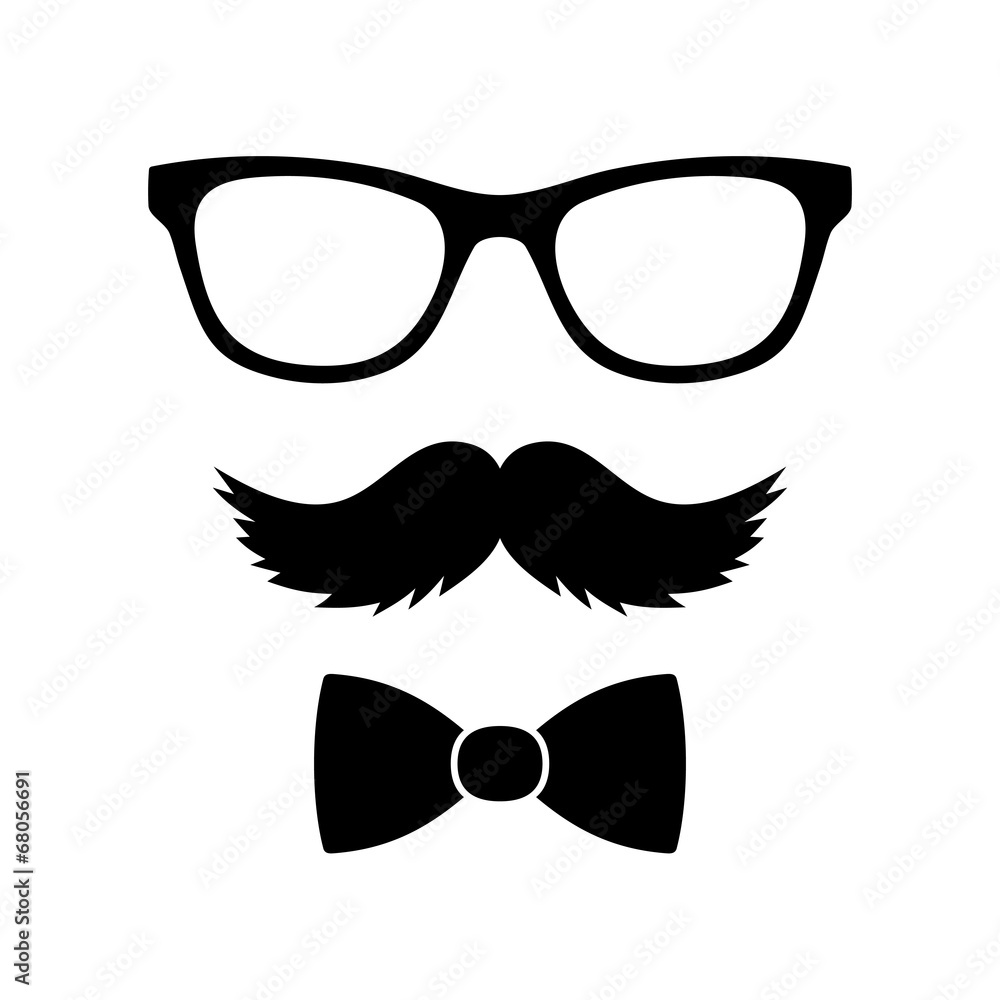 Hipster Style Set Bowtie, Glasses and Mustaches. Vector