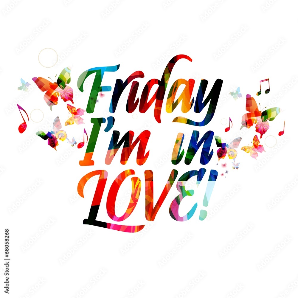 Friday I'm in love design with butterflies Stock Vector | Adobe Stock