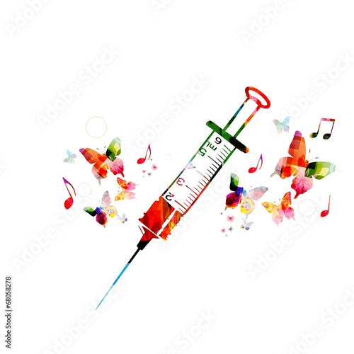 Colorful vector syringe design with butterflies