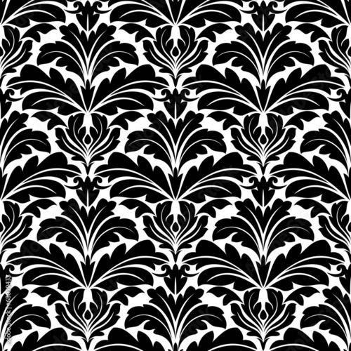 Bold black and white damask floral seamless pattern