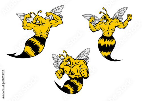 Angry cartoon wasp or hornets with a sting