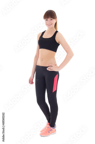 young woman in sports wear isolated on white