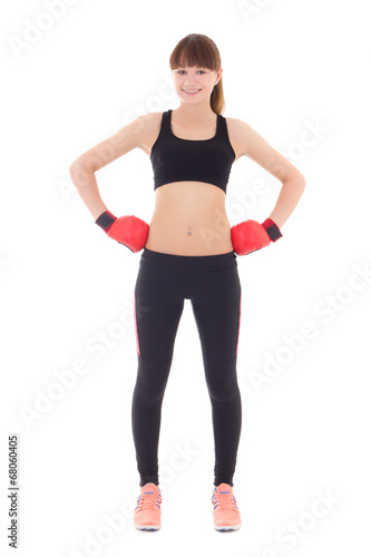 young beautiful sporty woman in boxing gloves isolated on white