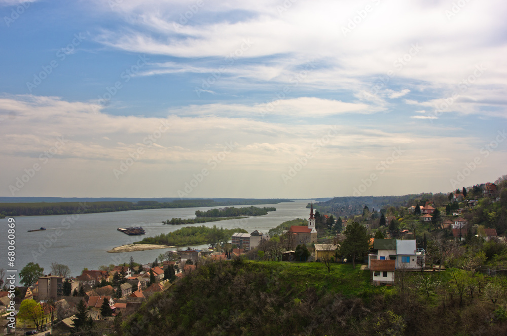 Panorama of Slankamen, city at Danube river
