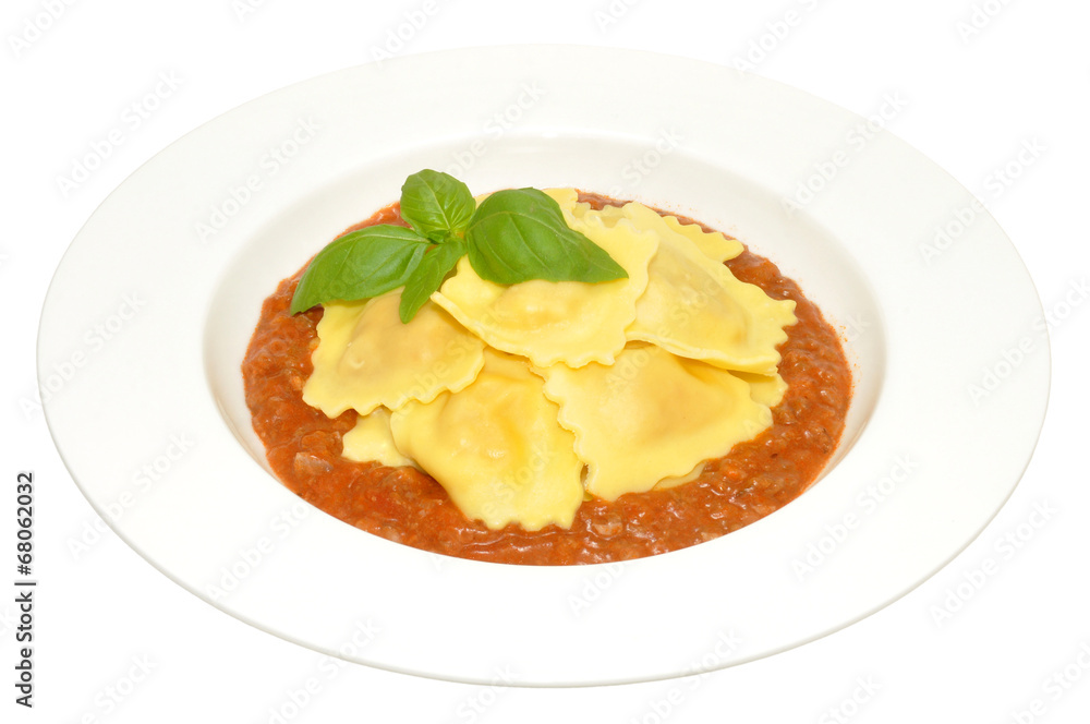 Fresh Cooked Ravioli Pasta And Bolognaise Sauce