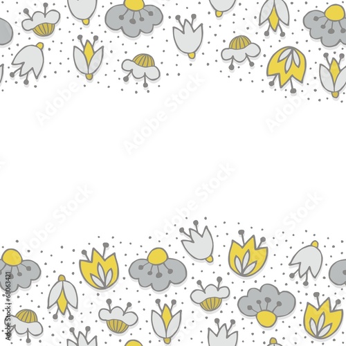 oliwkowe szare kwiaty i kropki poziomy border na białym tle