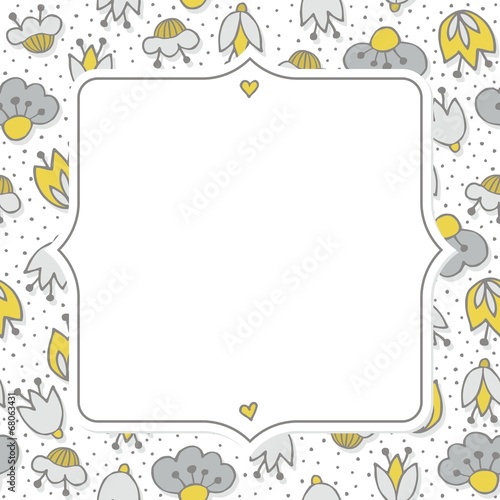 oliwkowe szare kwiaty i kropki deseń na bieli z ramką