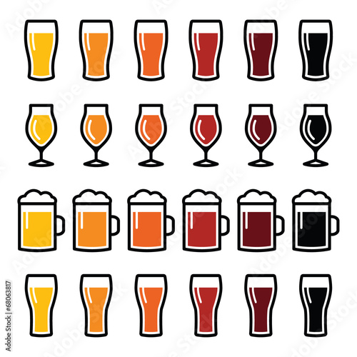 Beer glasses different types icons - lager  pilsner  ale
