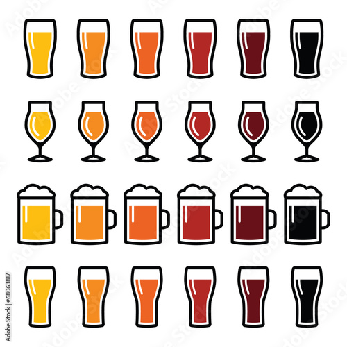 Beer glasses different types icons - lager, pilsner, ale