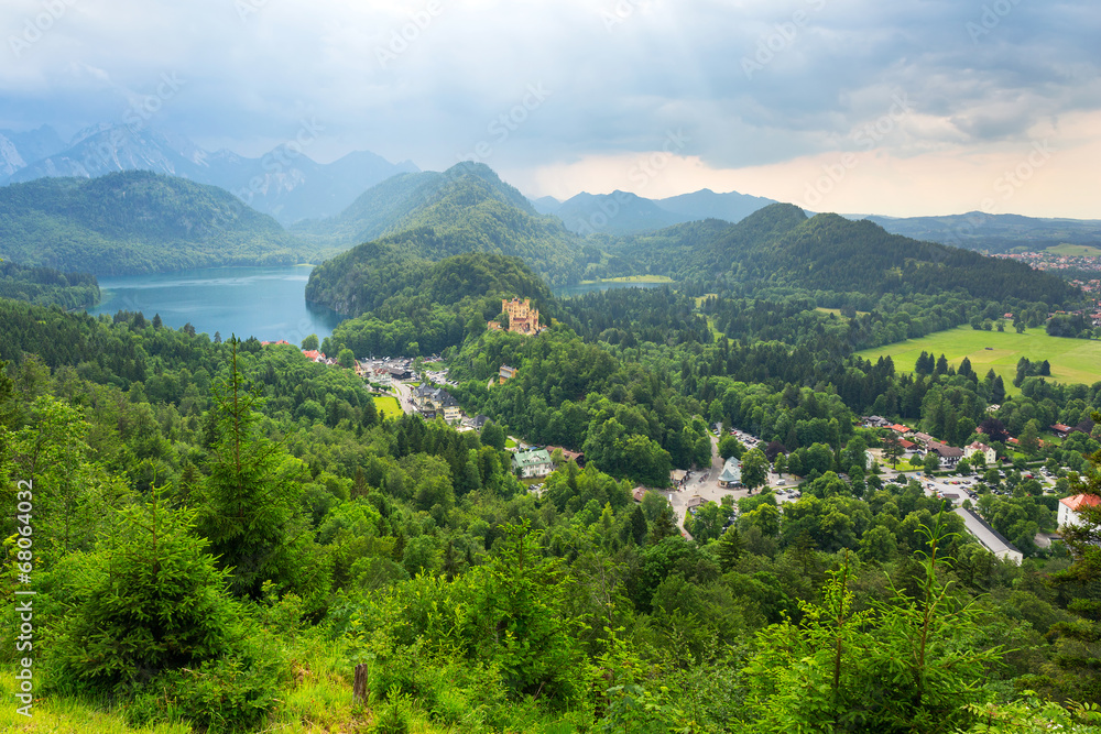 Hohenschwangau village and castle in the Bavarian Alps, Germany