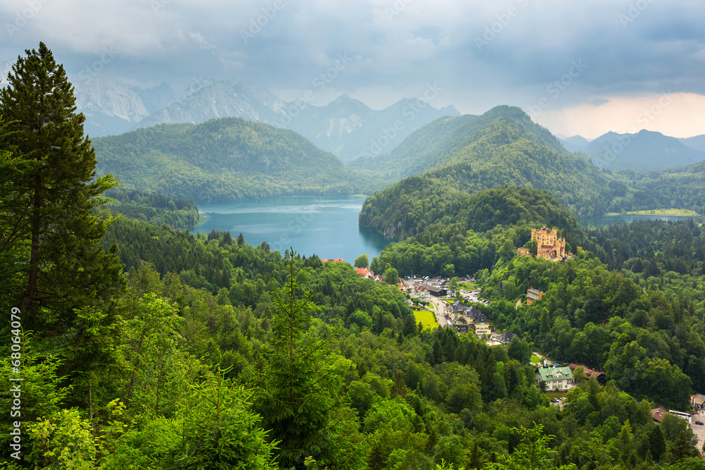 Hohenschwangau village and castle in the Bavarian Alps, Germany