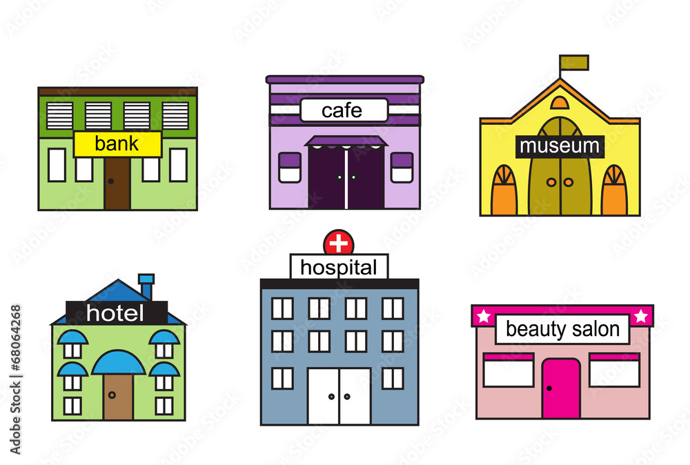 Cartoon's homes with various agencies and sign