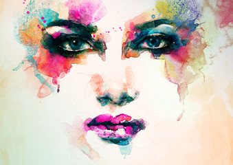 Fototapete Frauen Aquarell Frauenporträt in Modefarben  © Anna Ismagilova