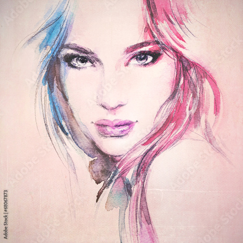 oman portrait  .abstract  watercolor .fashion background