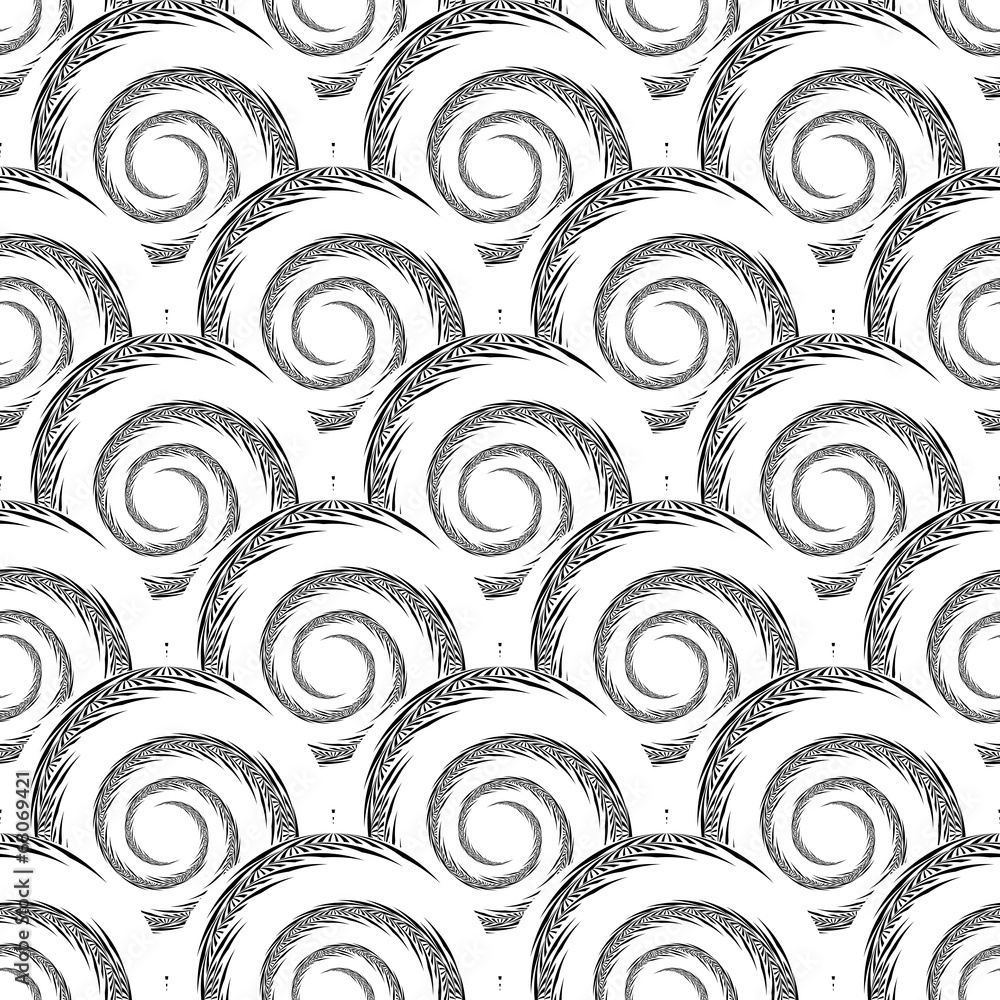 Design seamless monochrome spiral pattern Design seamless monochrome spiral pattern