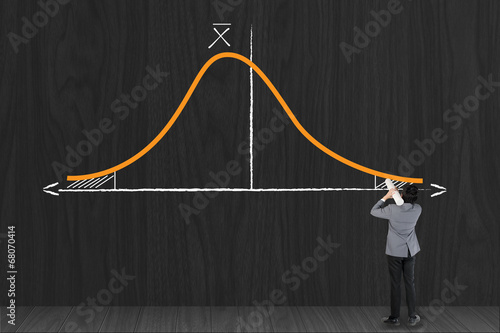 Canvastavla Businessman drawing statistic curve graph of Gaussian (bell)