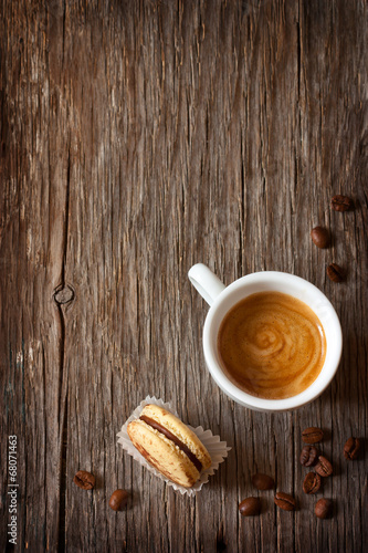 Espresso coffee with macaron.