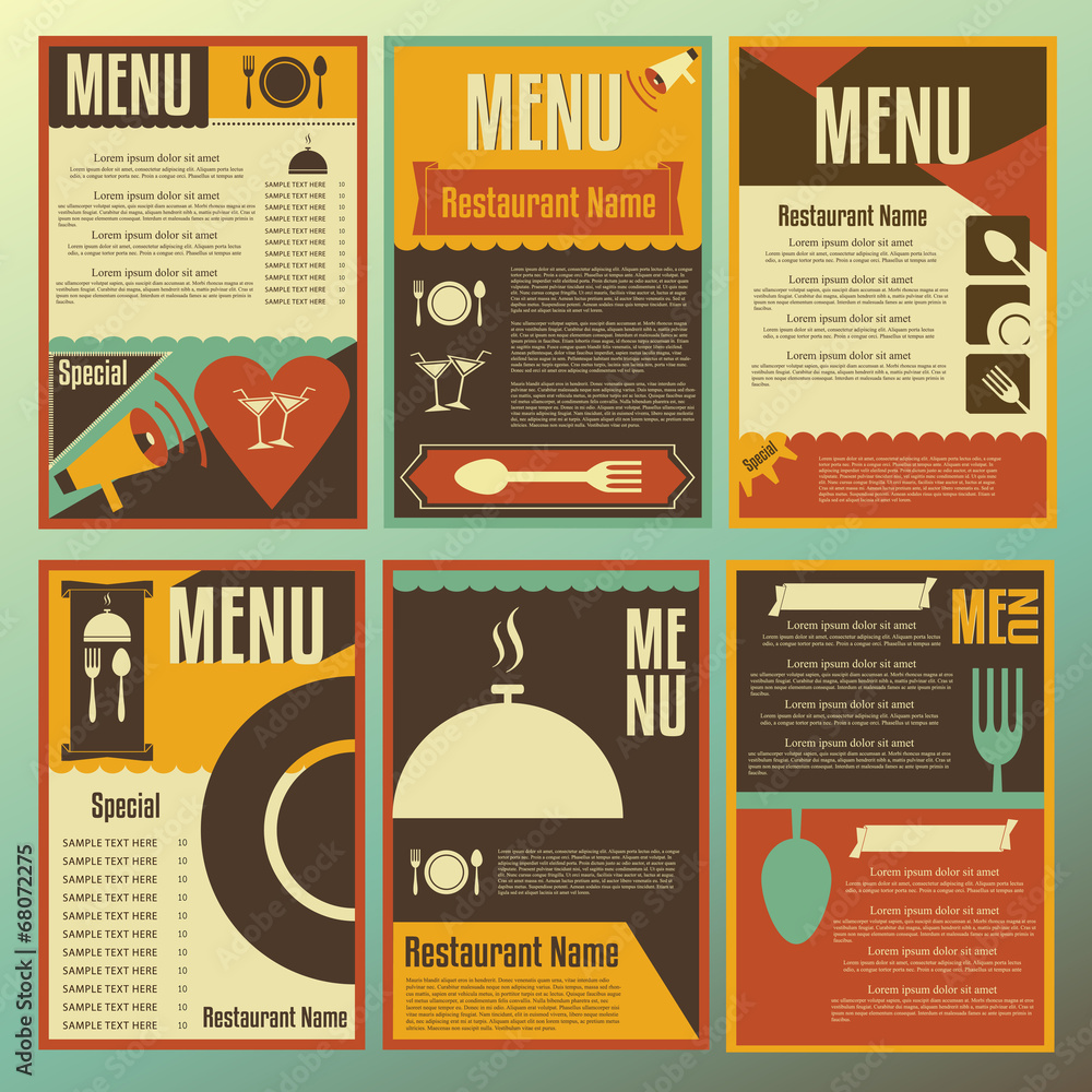 Restaurant menu designs. Collection of retro-style Stock Vector | Adobe ...