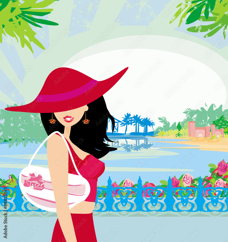 elegant woman on tropical vacation