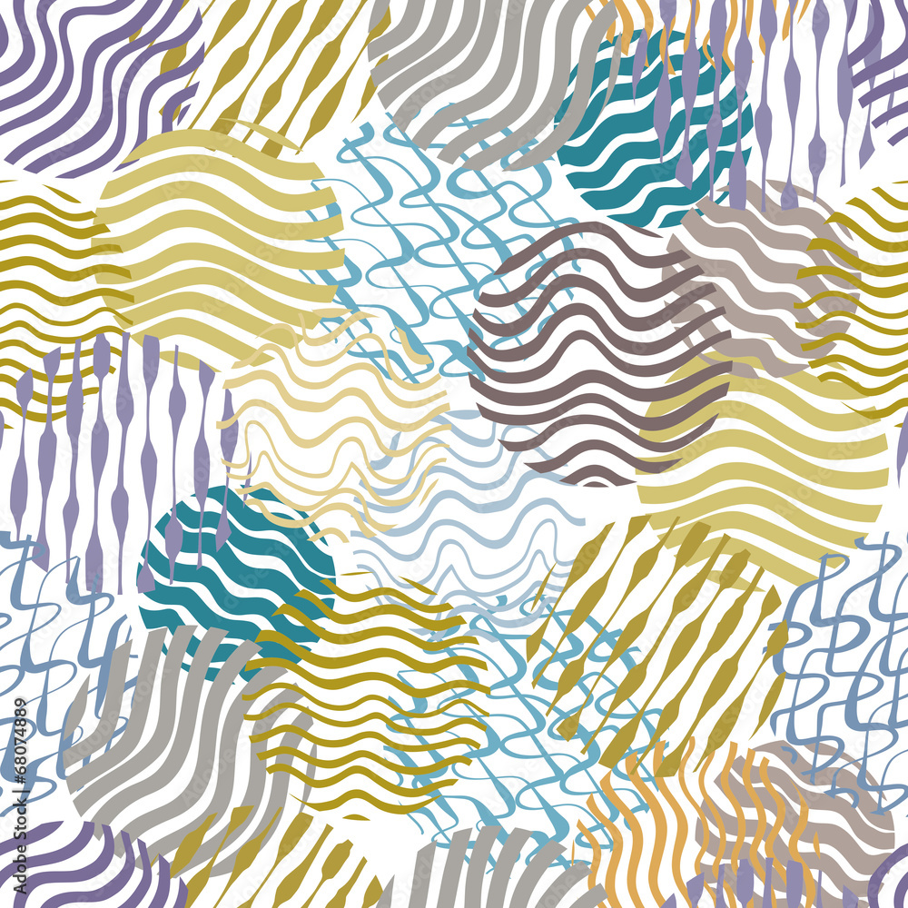 Obraz premium Lined circles hand drawn seamless pattern, vector background.